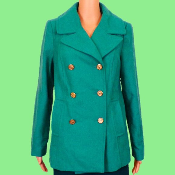 OLD NAVY size M green pea coat polyester/wool dry clean only - Picture 1 of 16